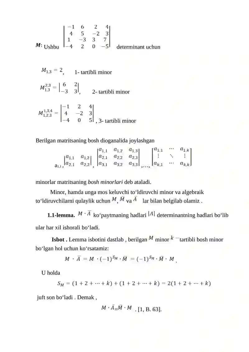Laplas teoremasi yordamida 5-tartibli determinantlarni hisoblash 2