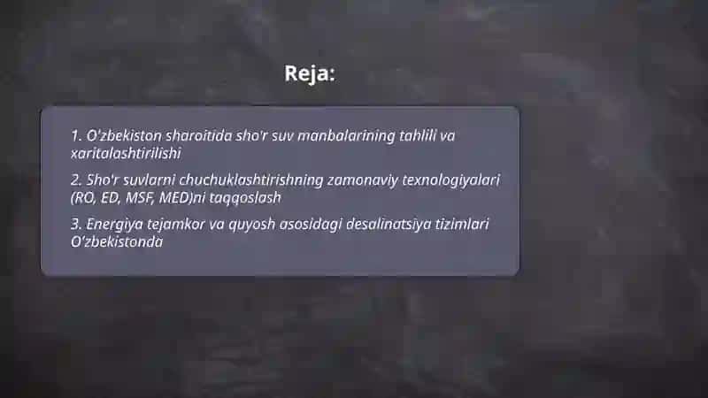 O'zbekiston sharoitida sho'r suvlarni chuchuklashtirish g'oyasini yaratish 2