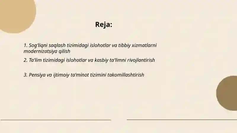 Oʻzbekiston Respublikasida ijtimoiy sohadagi islohotlar 2