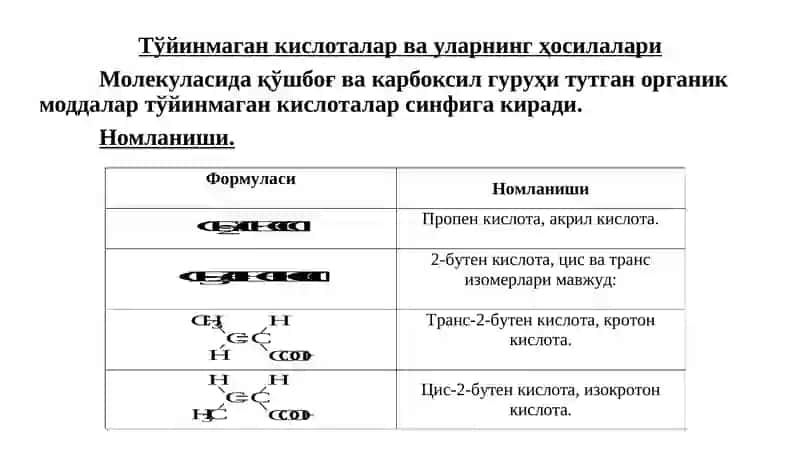 Тўйинмаган кислоталар ва уларнинг ҳосилалари 2