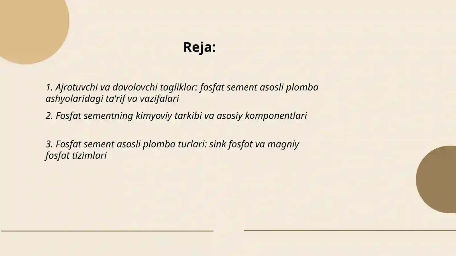 Ajratuvchi va davolovchi tagliklar fosfat sement asosli plomba ashyolari 2