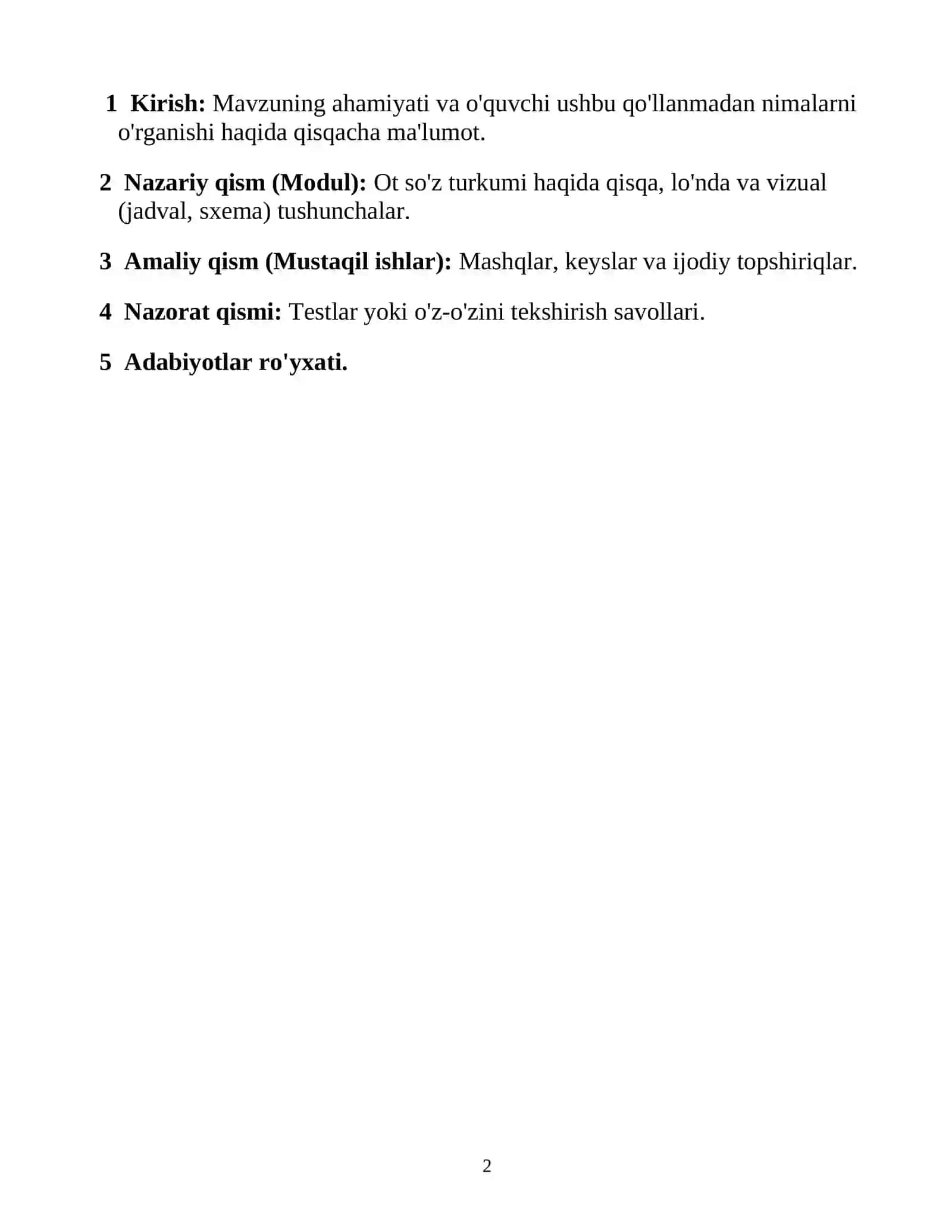 Ot So'z Turkumini Qo'llaniladigan Mustaqil Ishlarni Ishlab Chiqish 2