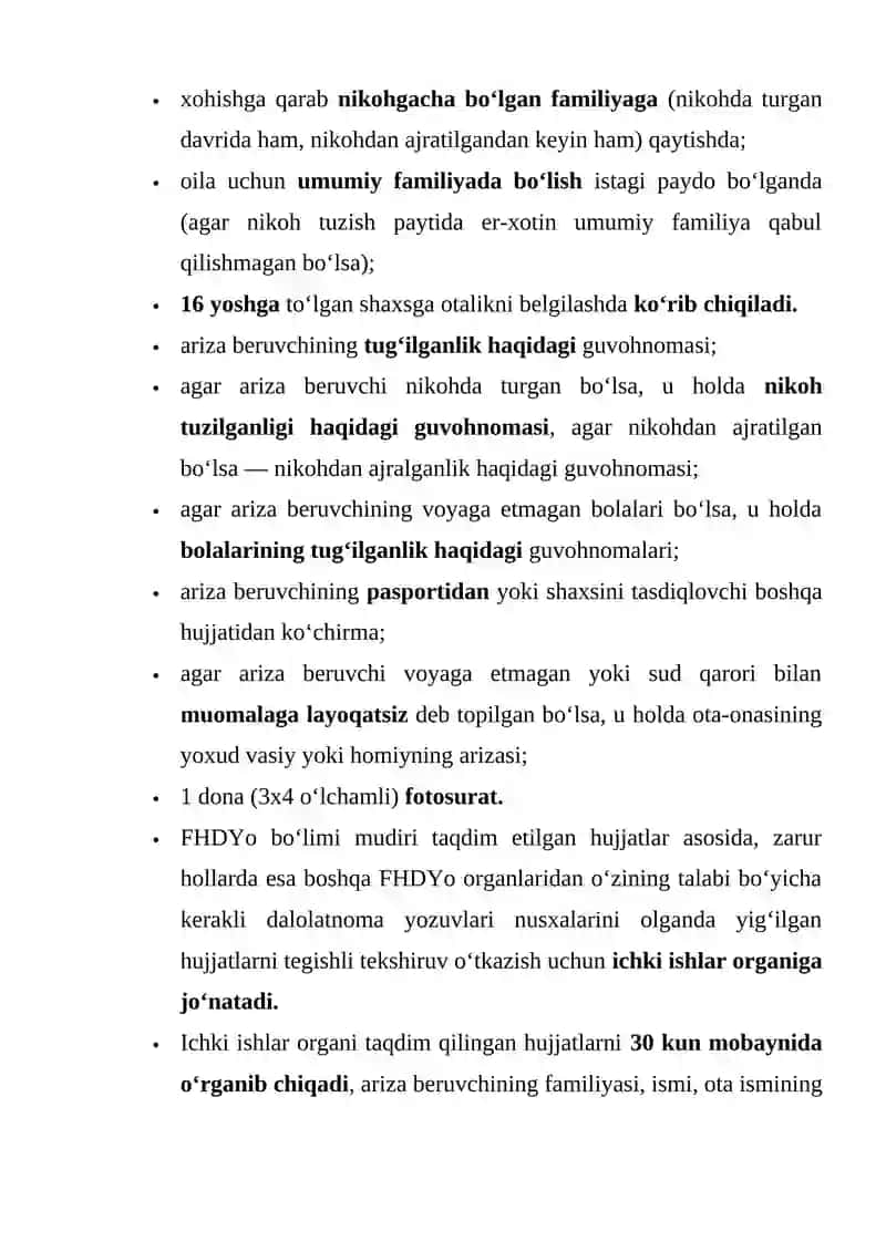 Familiya, ism va ota ismini o'zgartirish 2