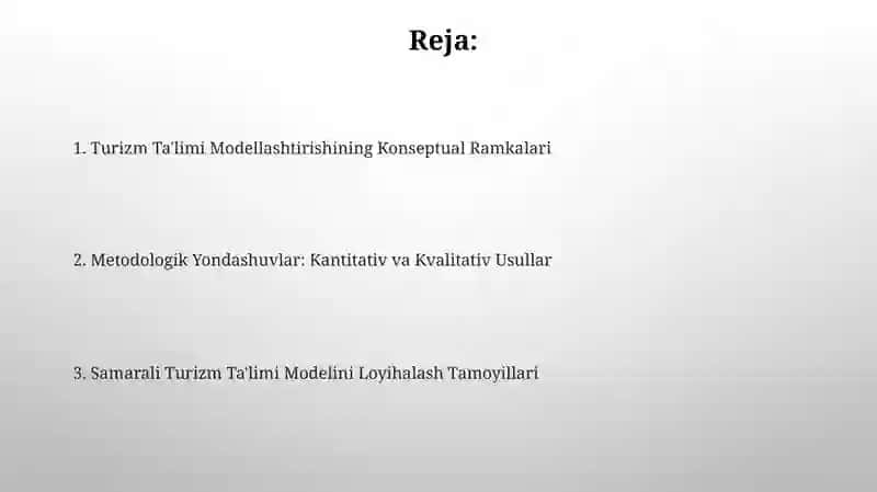 Turizm Ta'limi Modellashtirish va Yondashuvlar 2