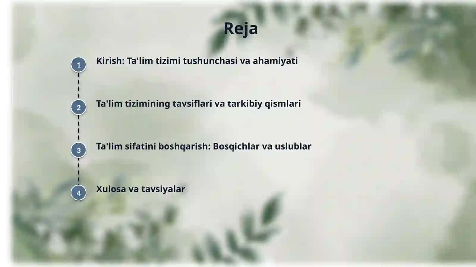 Talim tizimi tushunchasi,tavsiflari sifatni boshqarish bosqichlari 2