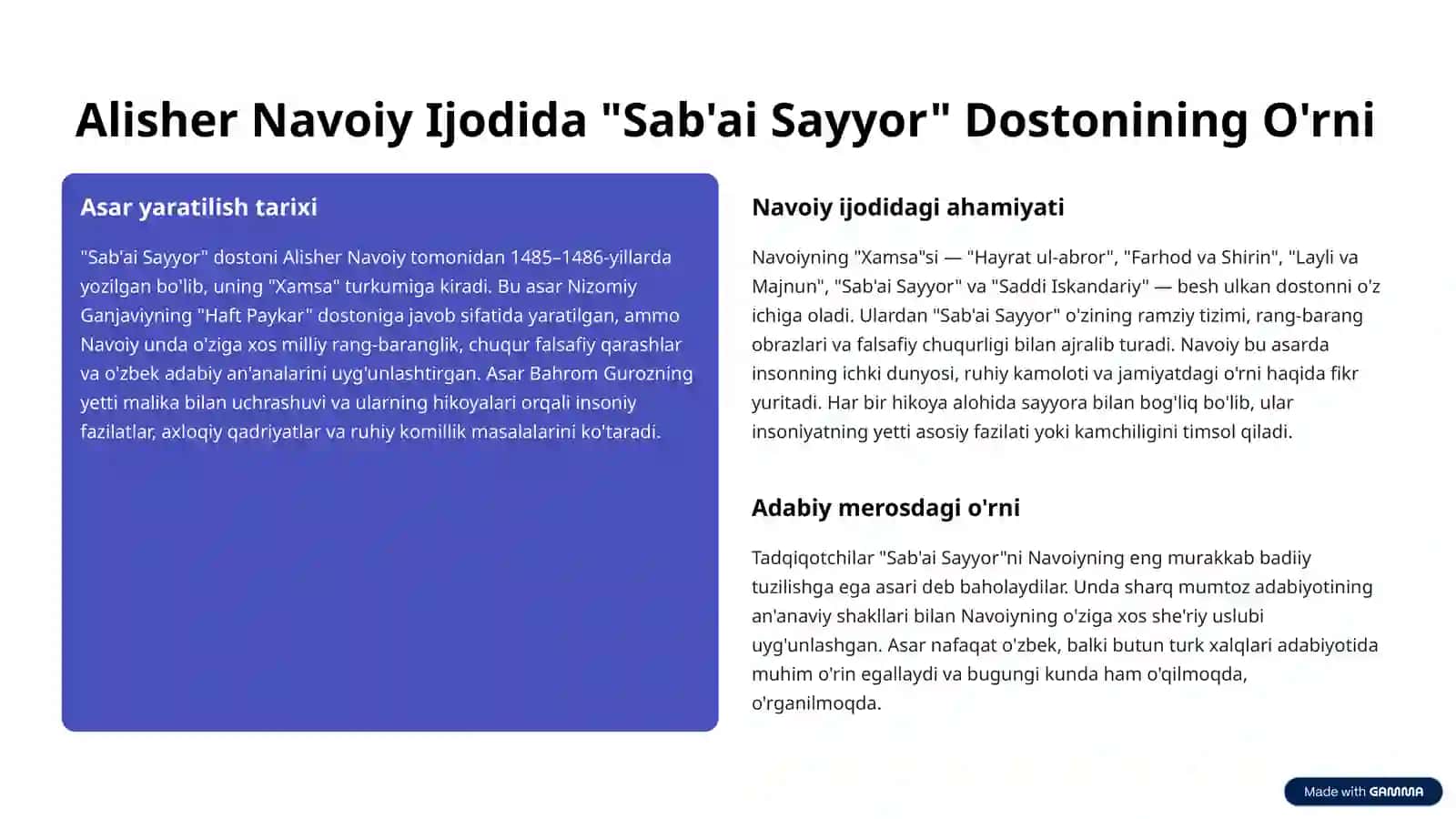"Sab'ai Sayyor" Dostonidagi Hikoyatlar Tahlili 2
