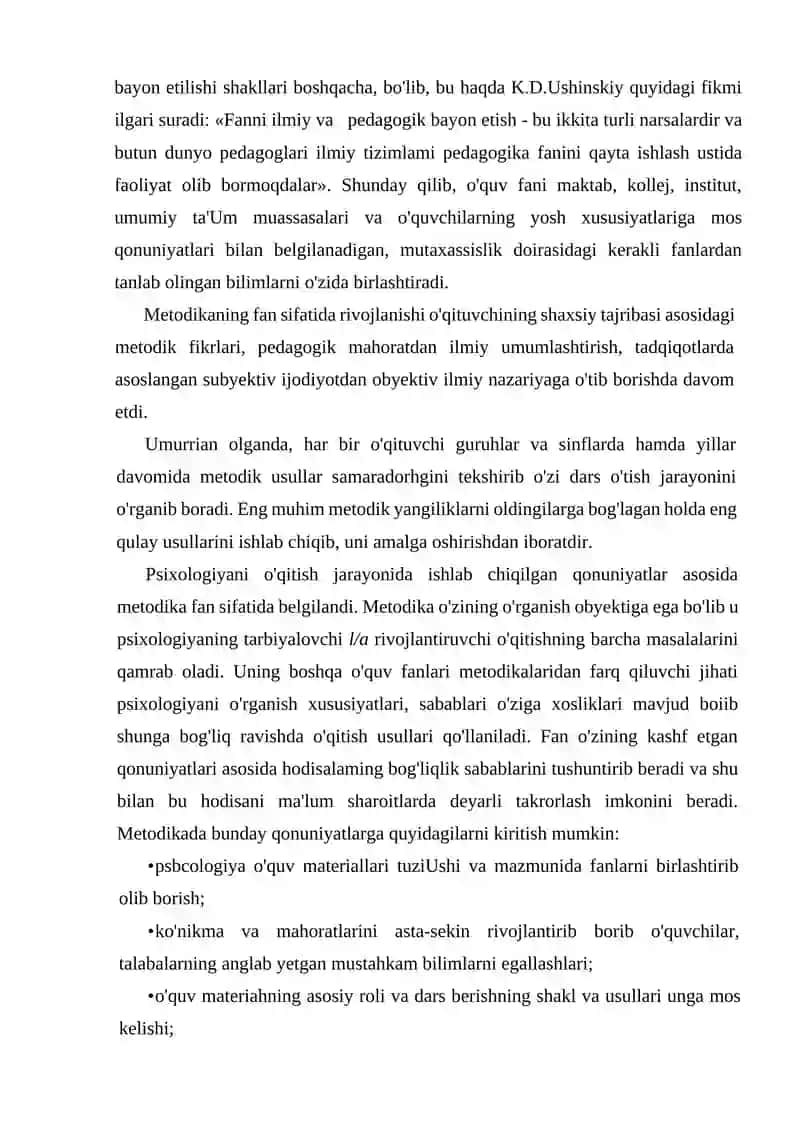 Psixologiya fanlarini o'qitish peredmeti va vazifalari 2