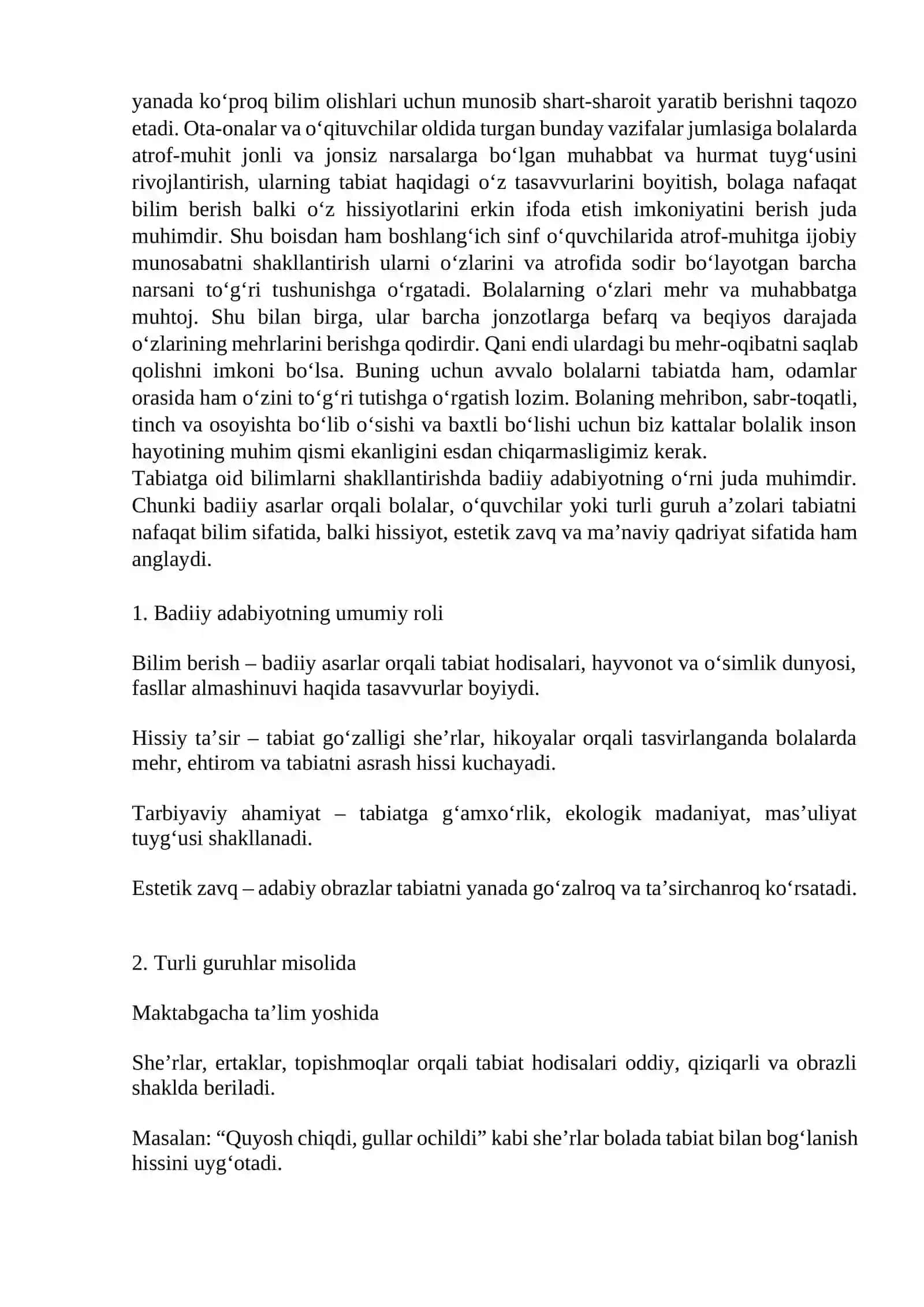 TURLI GURUHLARDA TABIATGA OID BILIMLARNI SHAKLLANTIRISHDA BADIIY ADABIYATNING ROLI 2