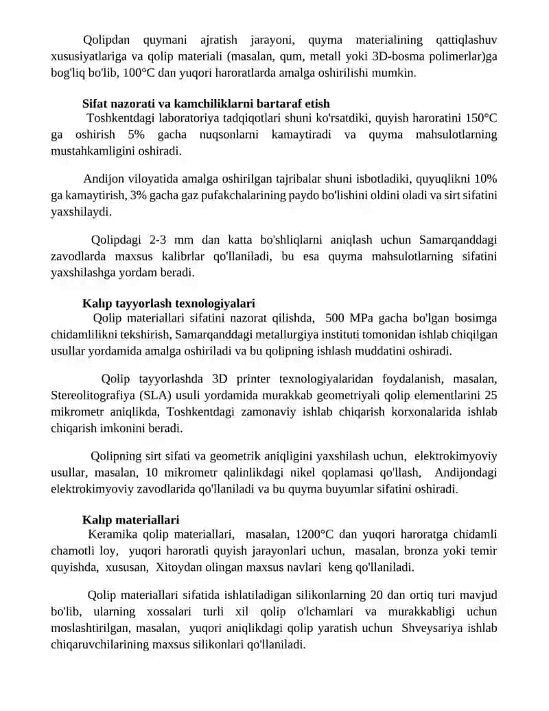 Quymakorlik asoslari va quyma olish usullari 2