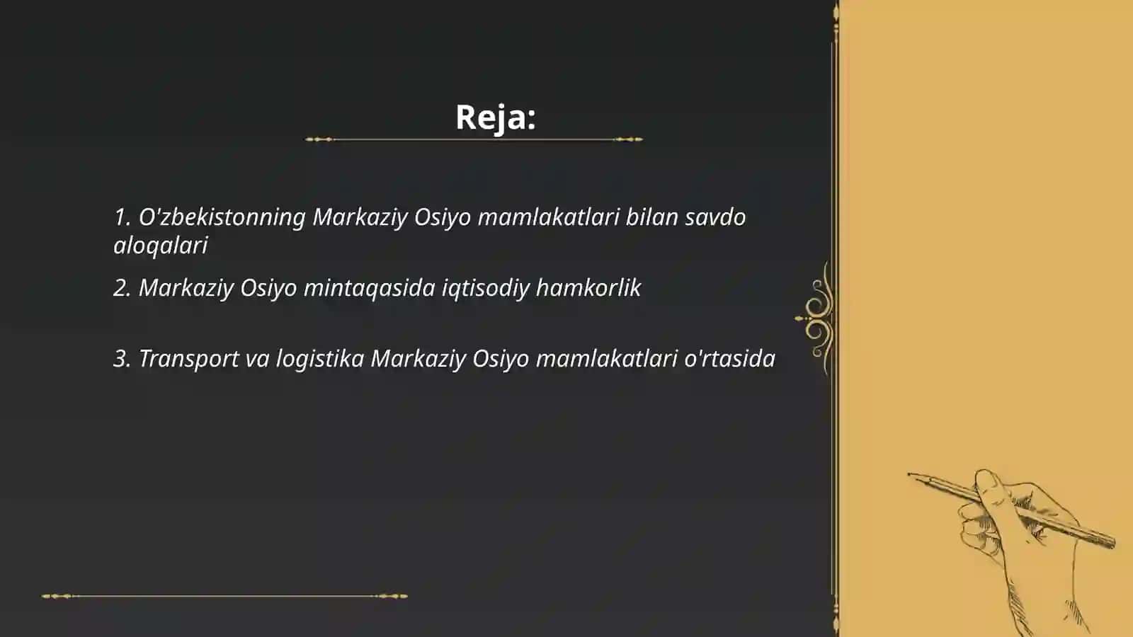 O'zbekiston va Markaziy Osiyo mamlakatlarining savdo iqtisodiy munosabatlari 2