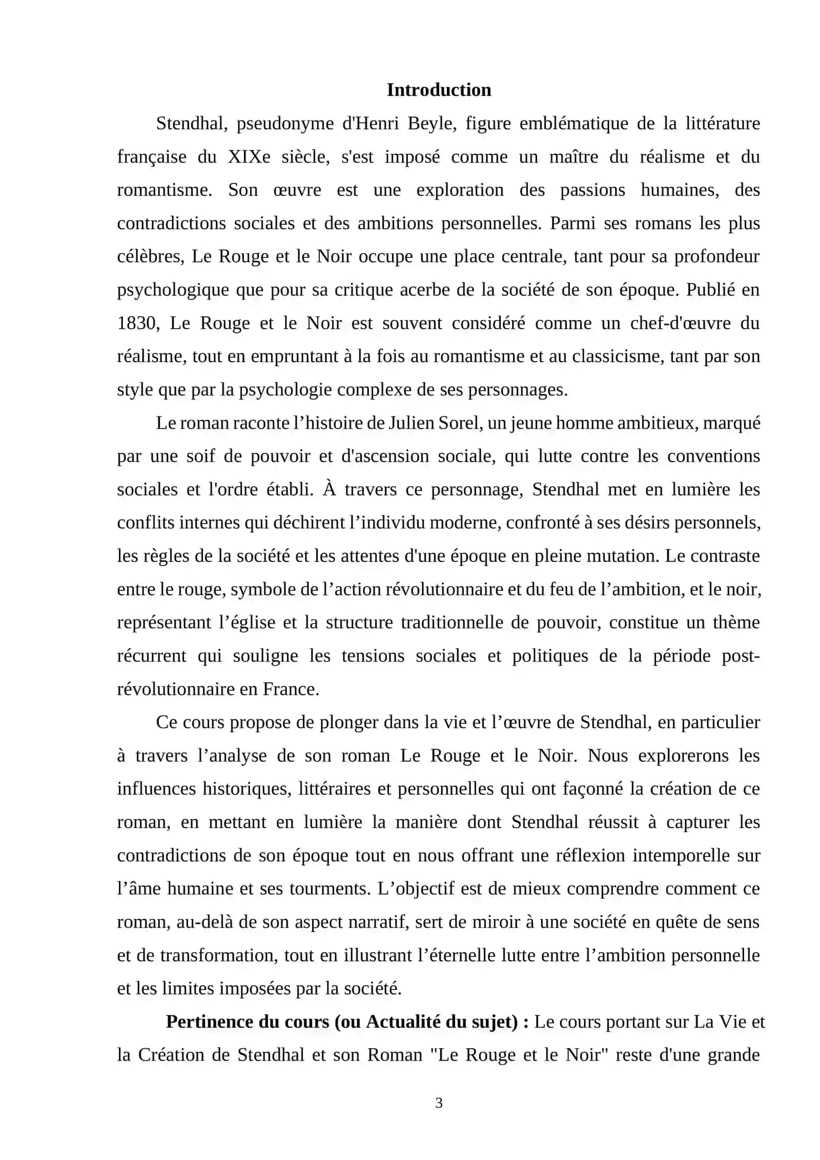 LA VIE ET LA CREATION DE STENDAL ET SON ROMAN "LE ROUGE ET LE NOIR" 2