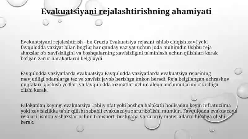 Favqulodda Vaziyat Xavfi Tuĝilganda Va Sodir Bòlganda Aholini Evakuatsiya Qilish 2