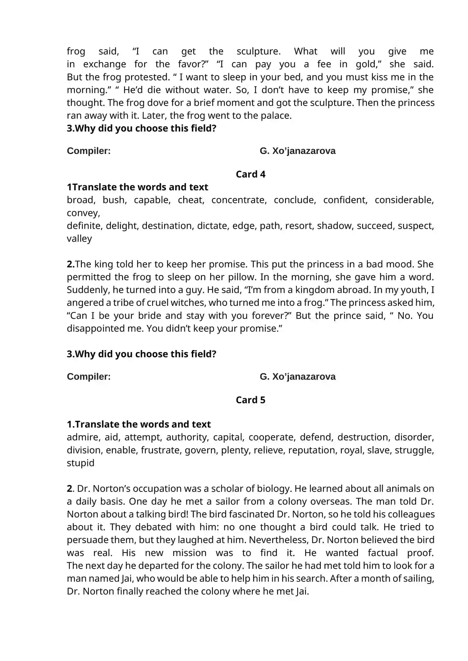 Translate the words and text 2
