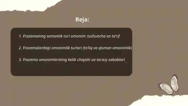 Frazemaning semantik turi omonim 2