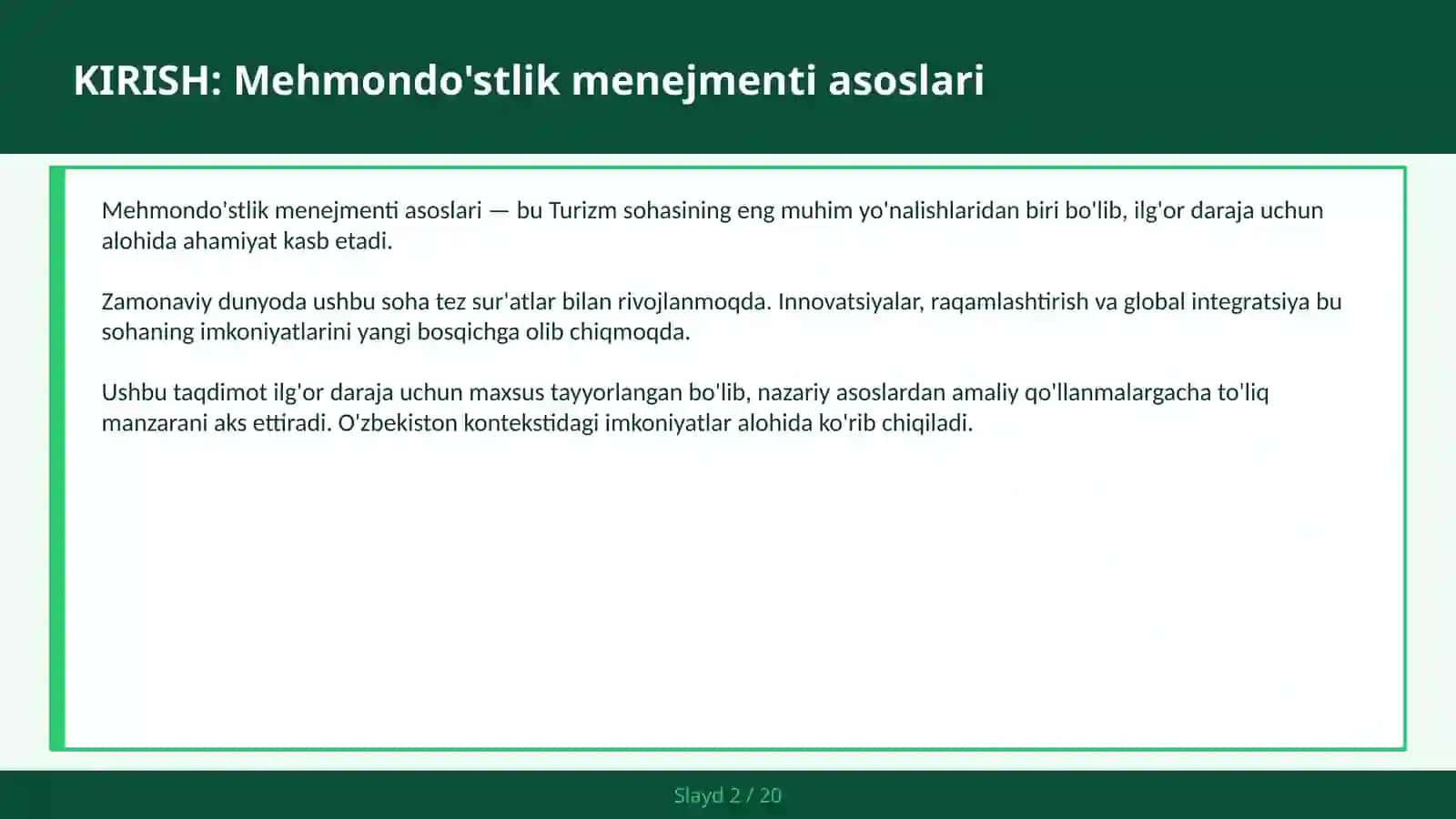 MEHMONDO'STLIK MENEJMENTI ASOSLARI 2