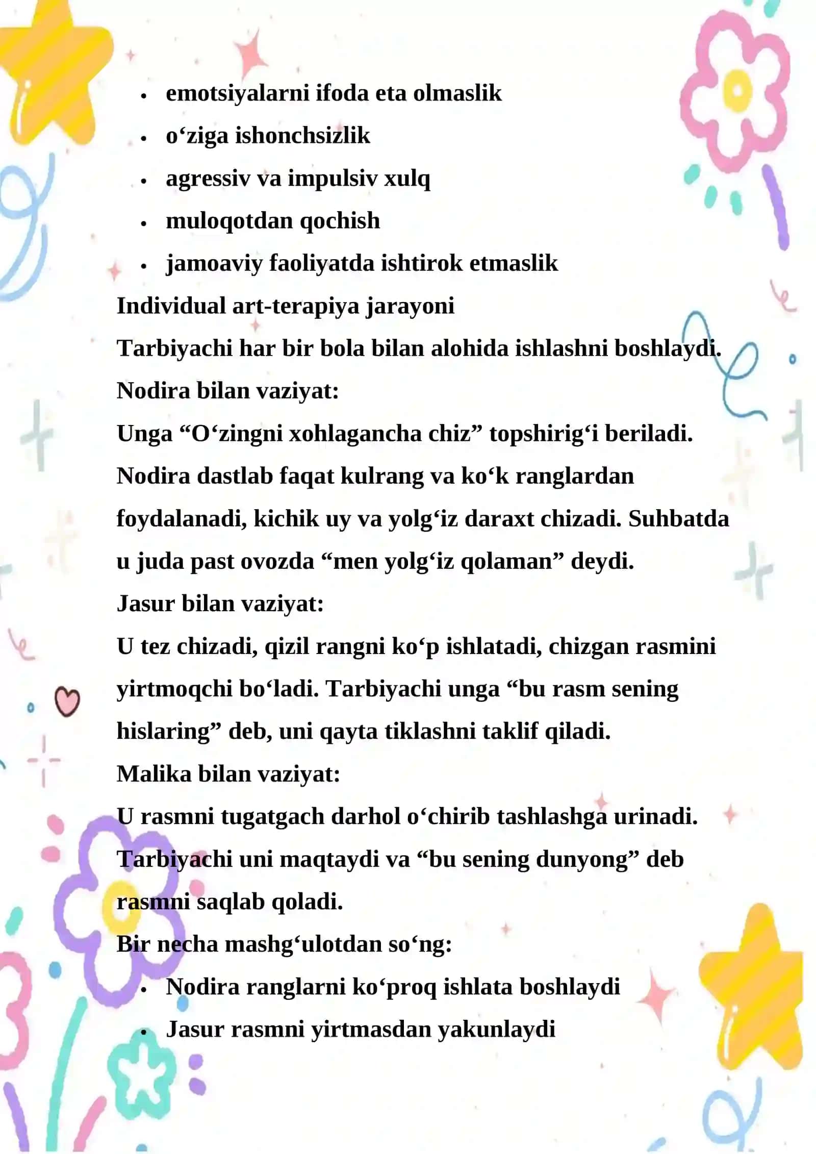 Bolalarda individual va guruhiy art-terapiyaning kuzatilishi 2
