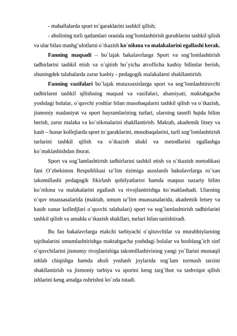 Spоrt va sоg`lamlashtirish tadbirlarini tashkil etish va o`tkazish mеtоdikasi 2