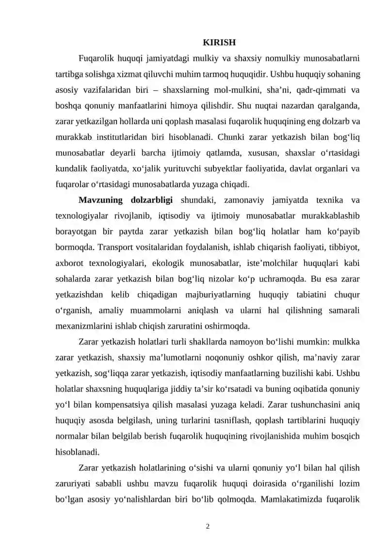 Zarar yetkazishdan kelib chiqadigan majburiyatlarning huquqiy xususiyatlari 2