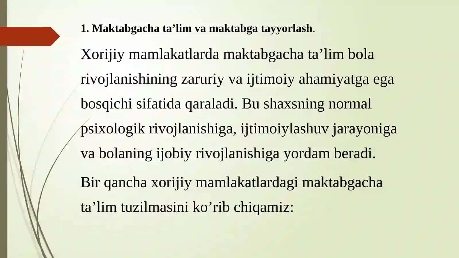 3-mavzu: Maktabgacha, umumiy o’rta, professional ta’lim muammolari va rivojlanish yo’llari 2