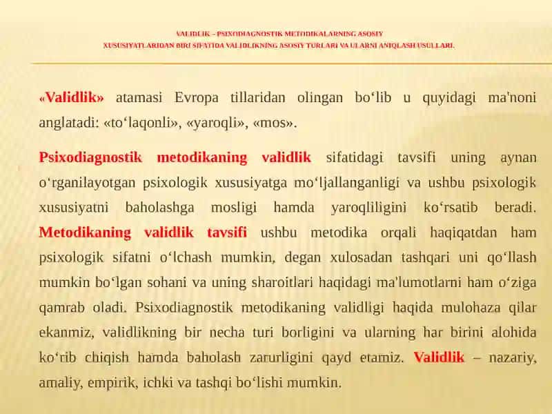 Psixodiagnostikaning psixometrik asoslari 2
