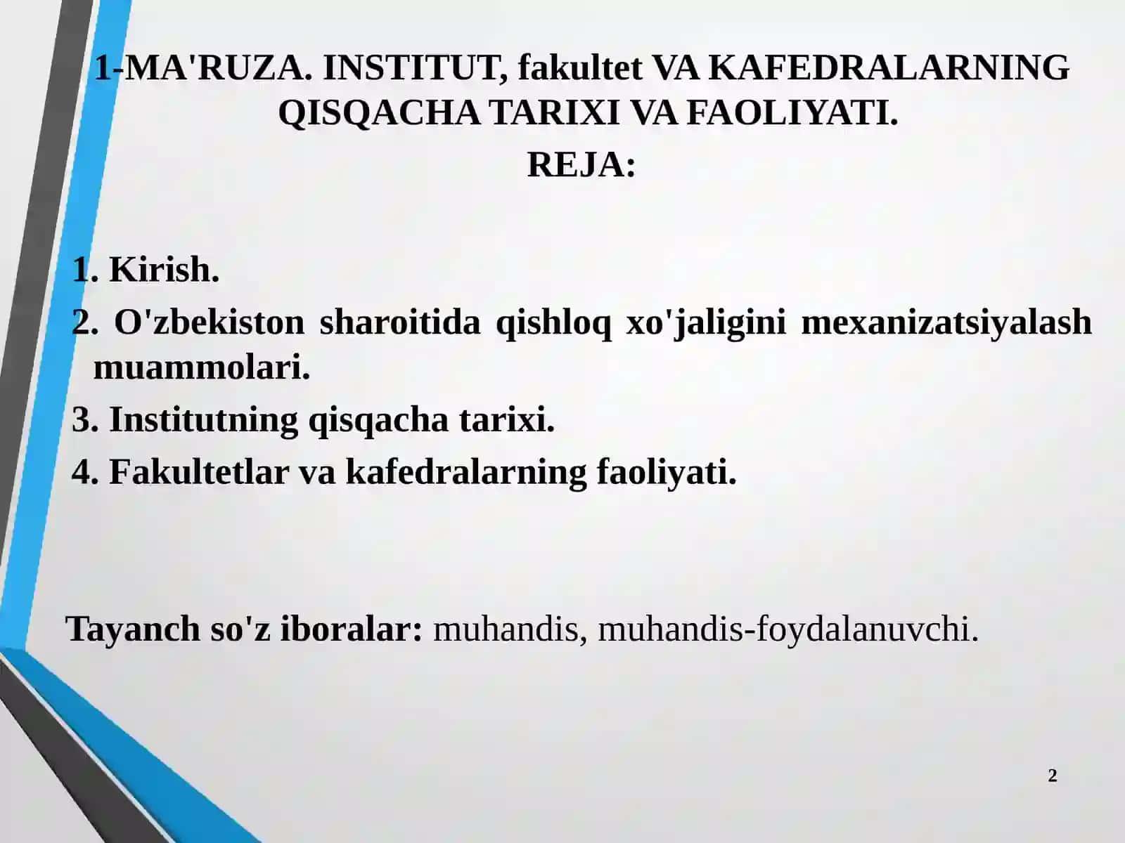 1-MA'RUZA. INSTITUT,fakultetVA KAFEDRALARNING QISQACHA TARIXI VA FAOLIYATI 2