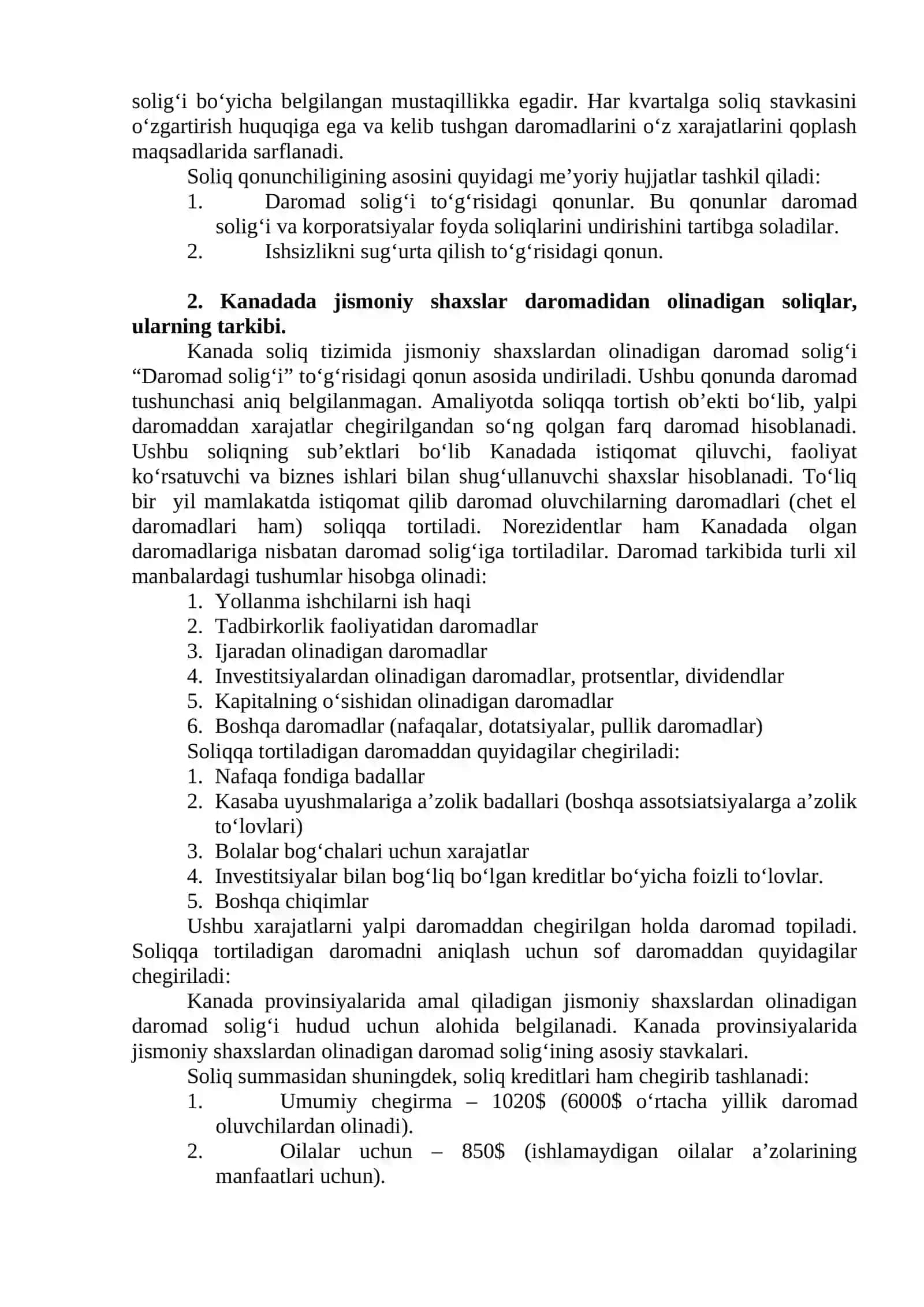 KANADA MAMLAKATI SOLIQ TIZIMINI TUZILISHI 2