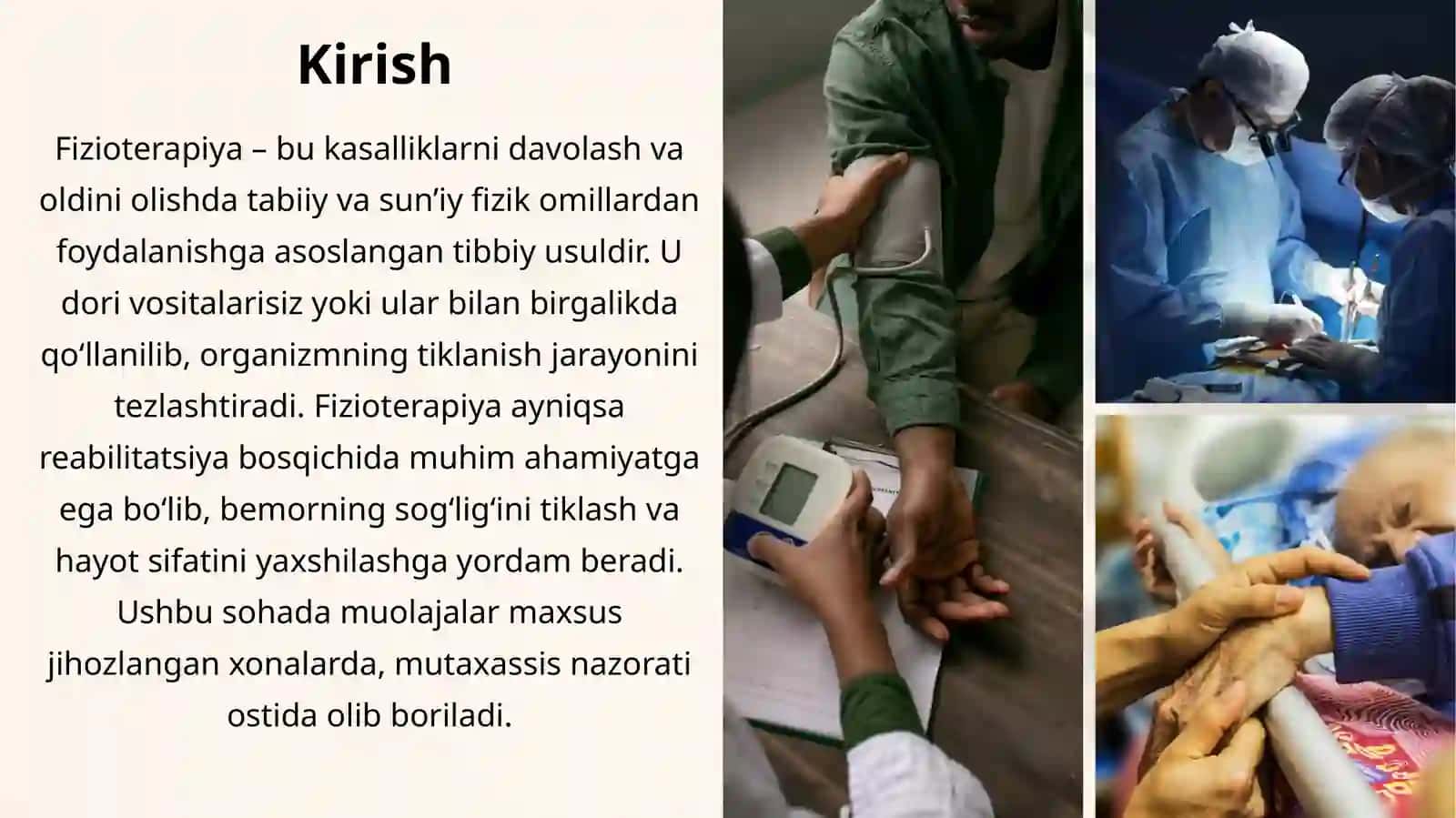 SODDALASHTIRILGAN FIZIOTERAPIYA MUOLAJALARI. FIZIOTERAPIYA BO'LIMIDAGI MUOLAJA XONALARI, ULARNING JIHOZLANISHI, YURITILADIGAN ASOSIY HUJJATLAR BILAN ISHLASH 2