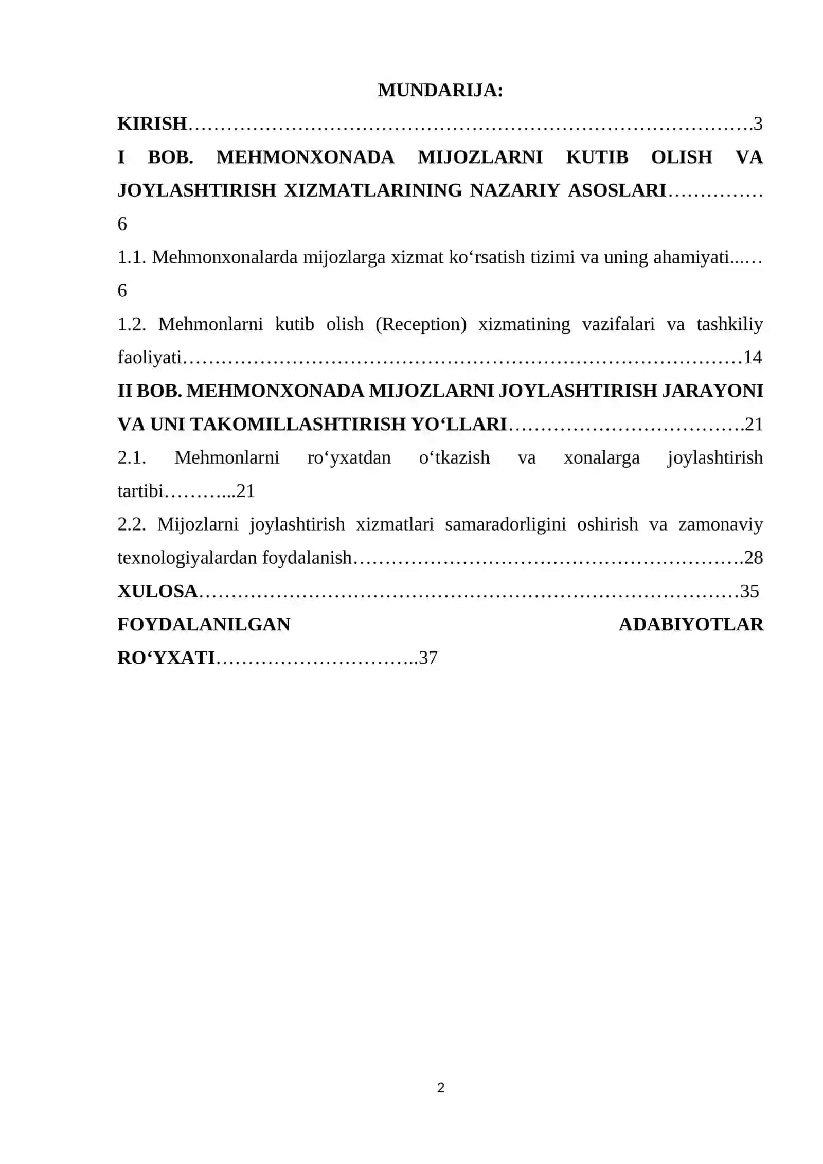 Mehmonxonada mijozlarni kutib olish va joylashtirish tartibi 2