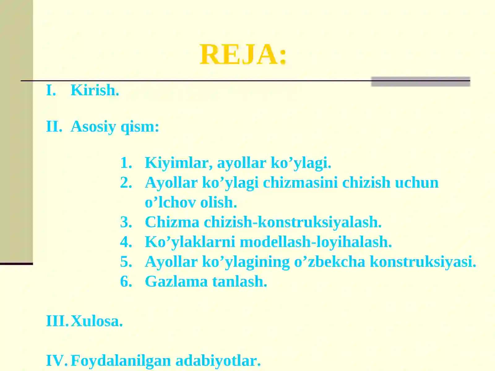 Ayollar ko’ylagi modulini konstruksiyalash 2