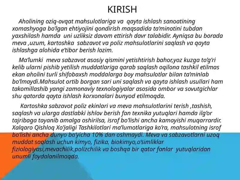 Meva va sabzavotlarni zamonaviy saqlash texnologiyalari 2