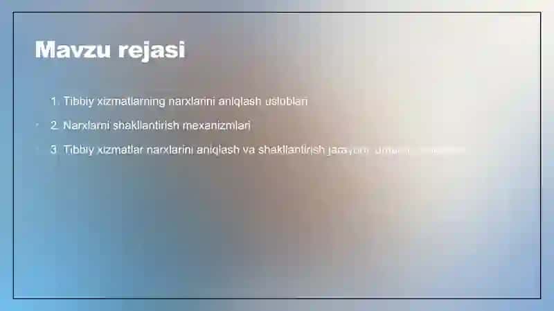 Tibbiy xizmatlarning narxlarini aniqlash uslublari va narxlarini shakllantirish mexanizmlari 2