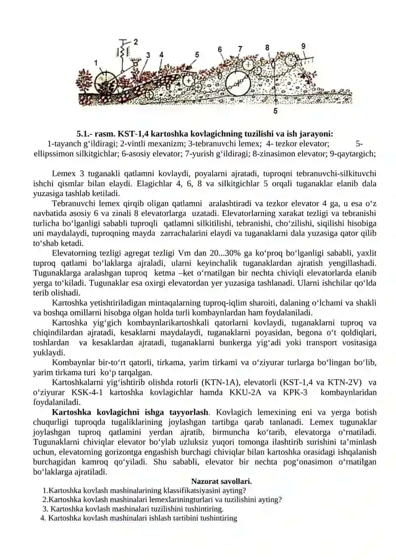 Kartoshka kovlash mashinalari va ularni ishga tayyorlash tartibini о‘rganish 2