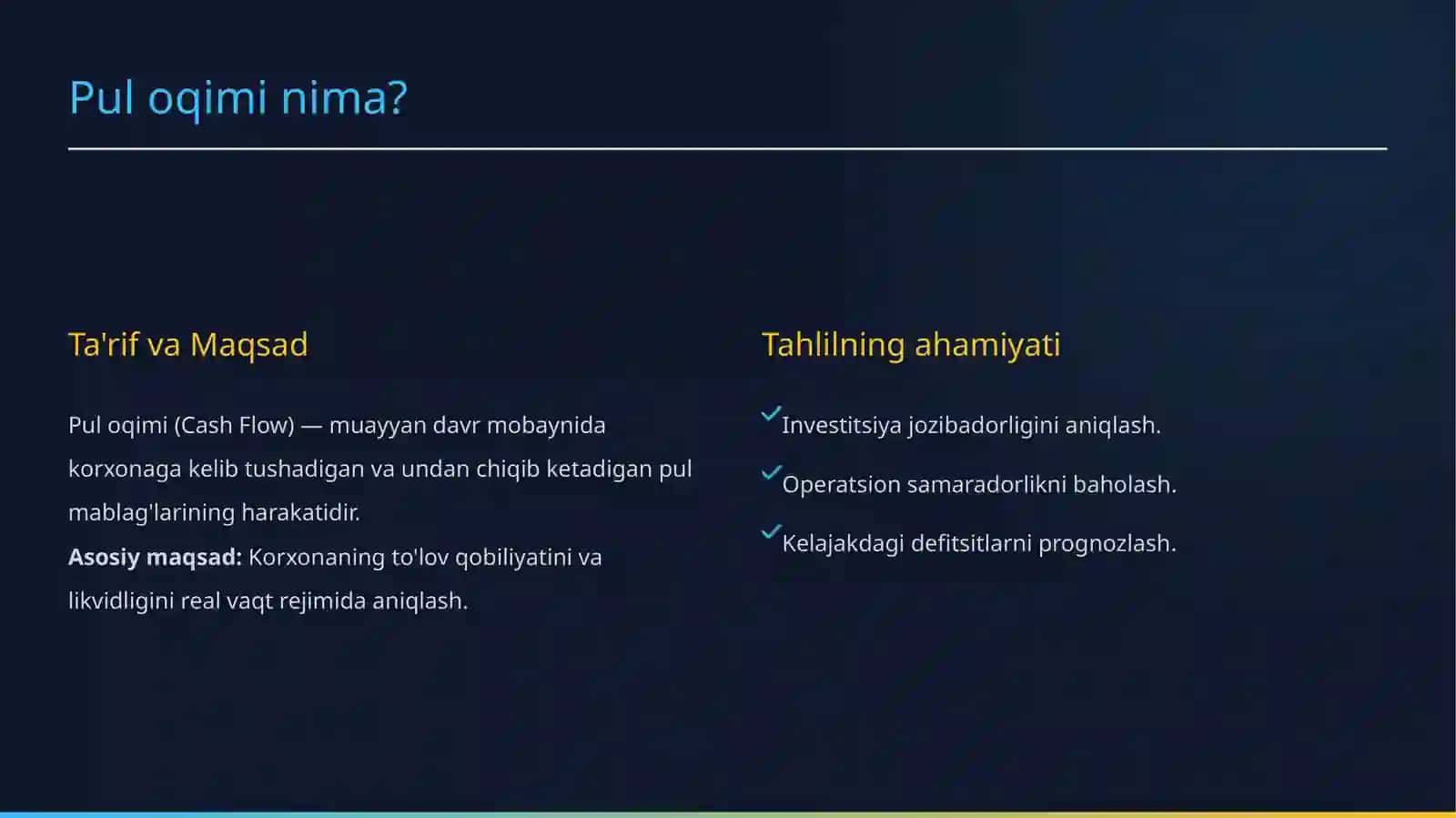 Pul oqimlari tahlili 2