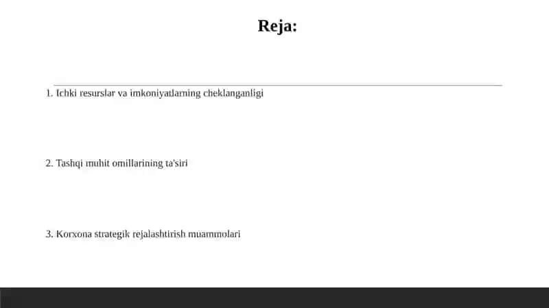 Korxona strategik rejalashtirish muammolari 2