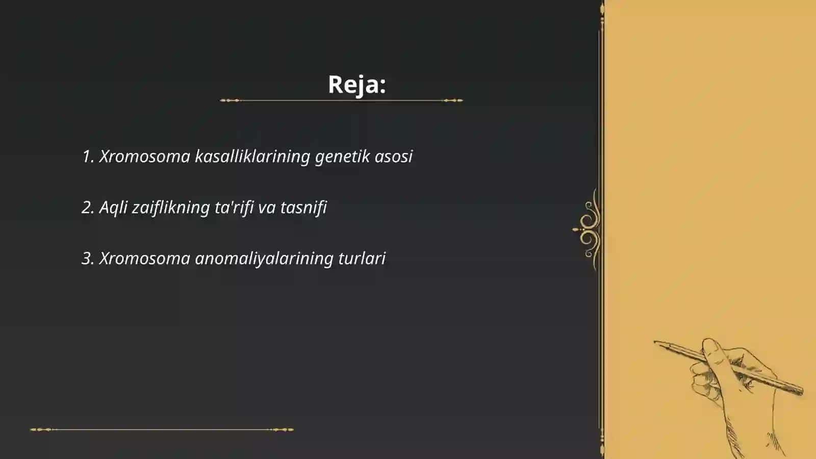Xromosoma kasalliklaridagi aqli zaiflik. Etiopatogenezi klinik shakllari. Tibbiy pedagogik choralar 2