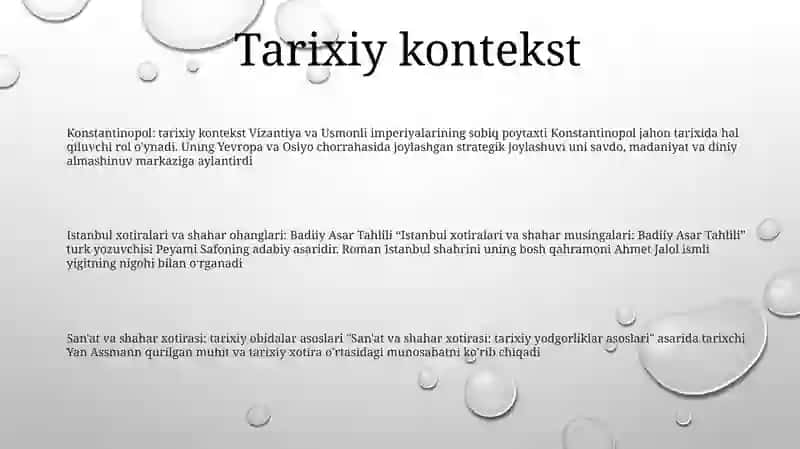 Istanbul xotiralari va shahar ohanglari: Badiiy Asar Tahlili 2