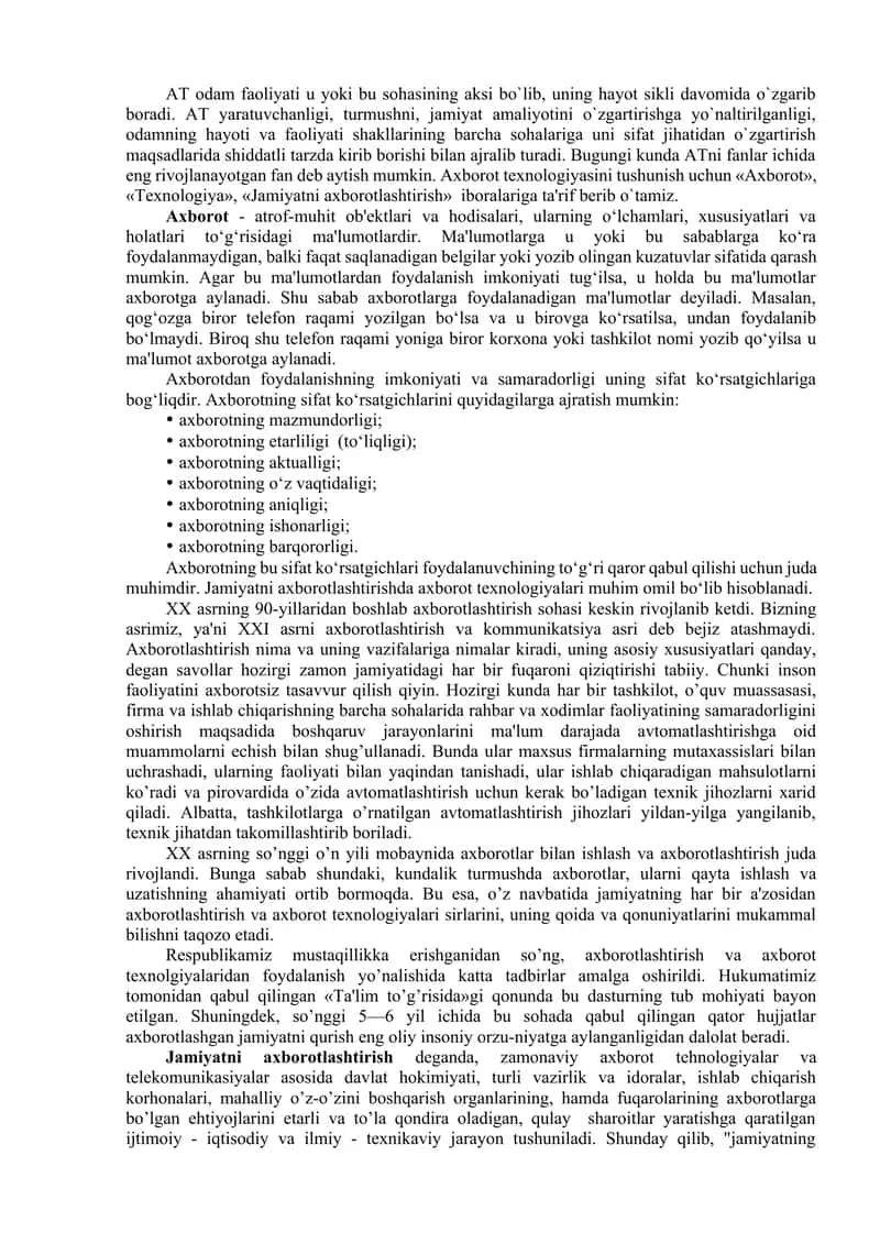 Axborot texnologiyalari tushunchalari va ta’riflari 2