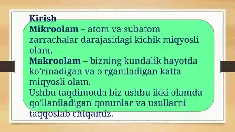 MIKROOLAM VA MAKROOLAM QONUNLARIGA BO'YSINUVCHI USULLARINI TAQQOSLASH 2