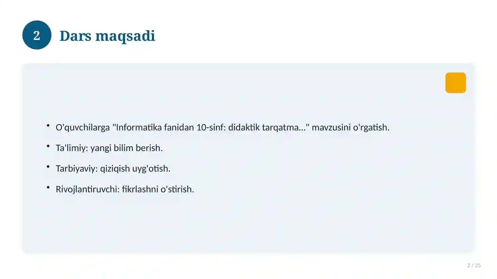 Informatika fanidan 10-sinf: didaktik tarqatma materiallar 2
