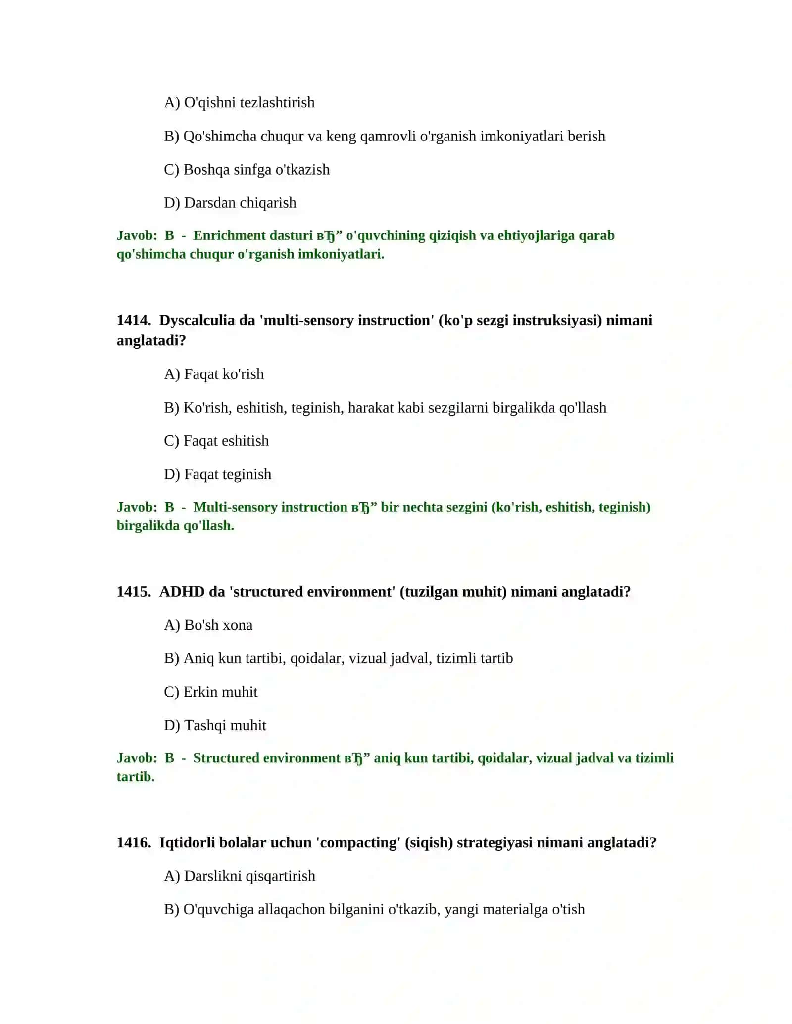 BOSHLANG'ICH TA'LIM O'QITUVCHISI TEST SINOVLARI 2