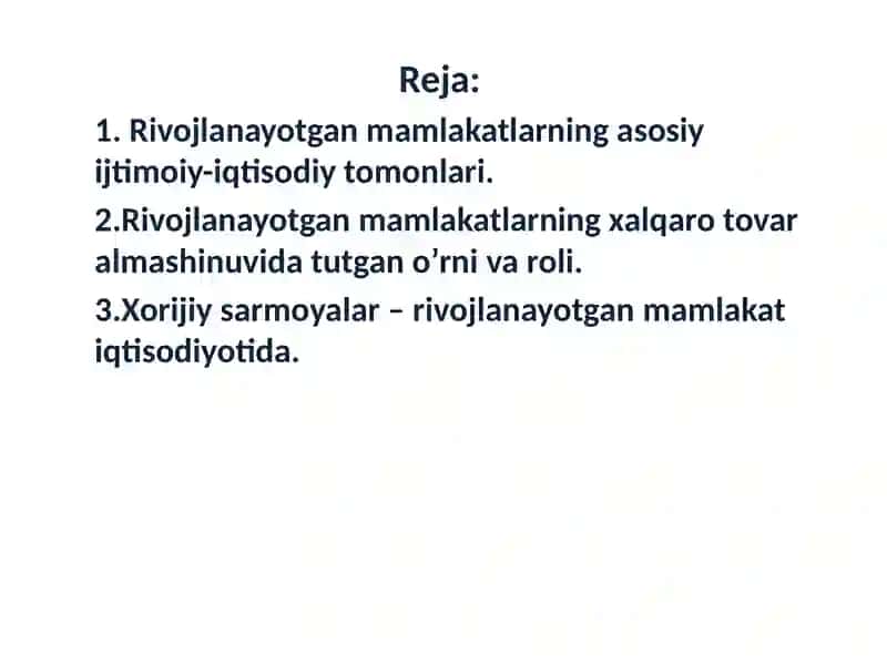 Rivojlanayotgan mamlakatlar xalqaro iqtisodiy munosabatlar tizimi 2