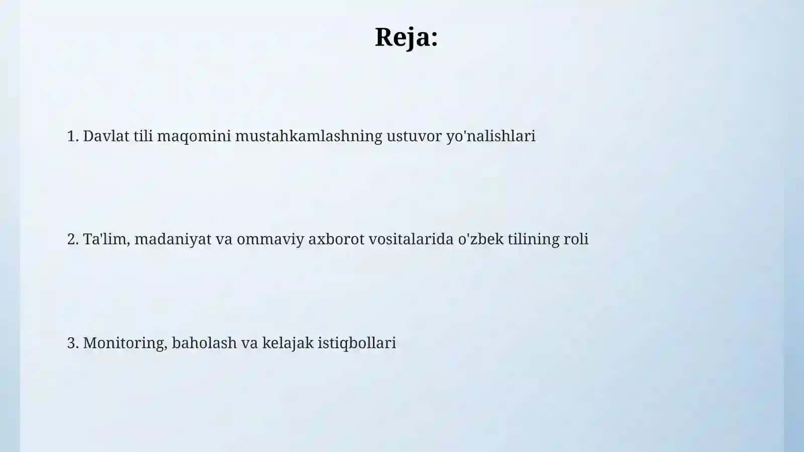 O‘zbek tilining davlat tilisifatidagi nufoz va mavqe yini tubda nashirish 2
