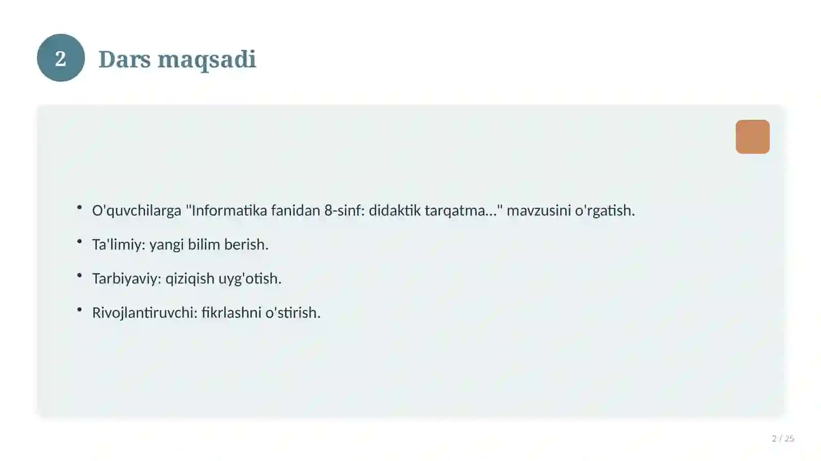 Informatika fanidan 8-sinf: didaktik tarqatma materiallar 2