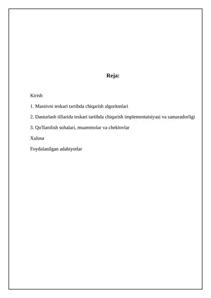 Massivni teskari tartibda chiqarish 2