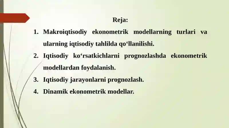 Makroiqtisodiy ekonometrik modellarning tur va ularning iqtisodiy tahlili 2