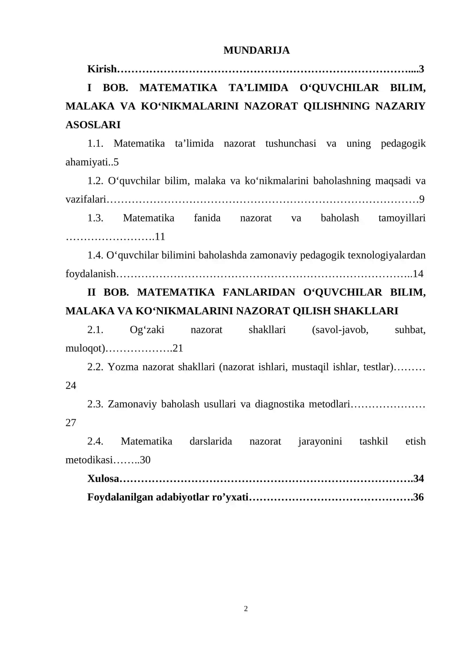 Matematika fanlaridan o’quvchilar bilim, malaka va ko’nikmalarini nazorat qilish shakillari .docx 2