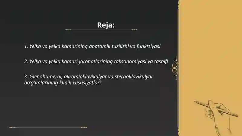Yelka va yelka kamari. Tasnifi 2