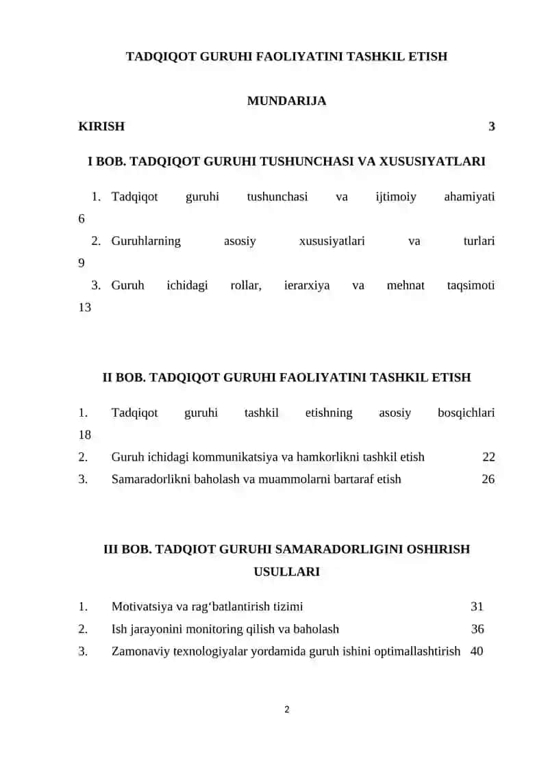 TADQIQOT GURUHI FAOLIYATINI TASHKIL ETISH 2