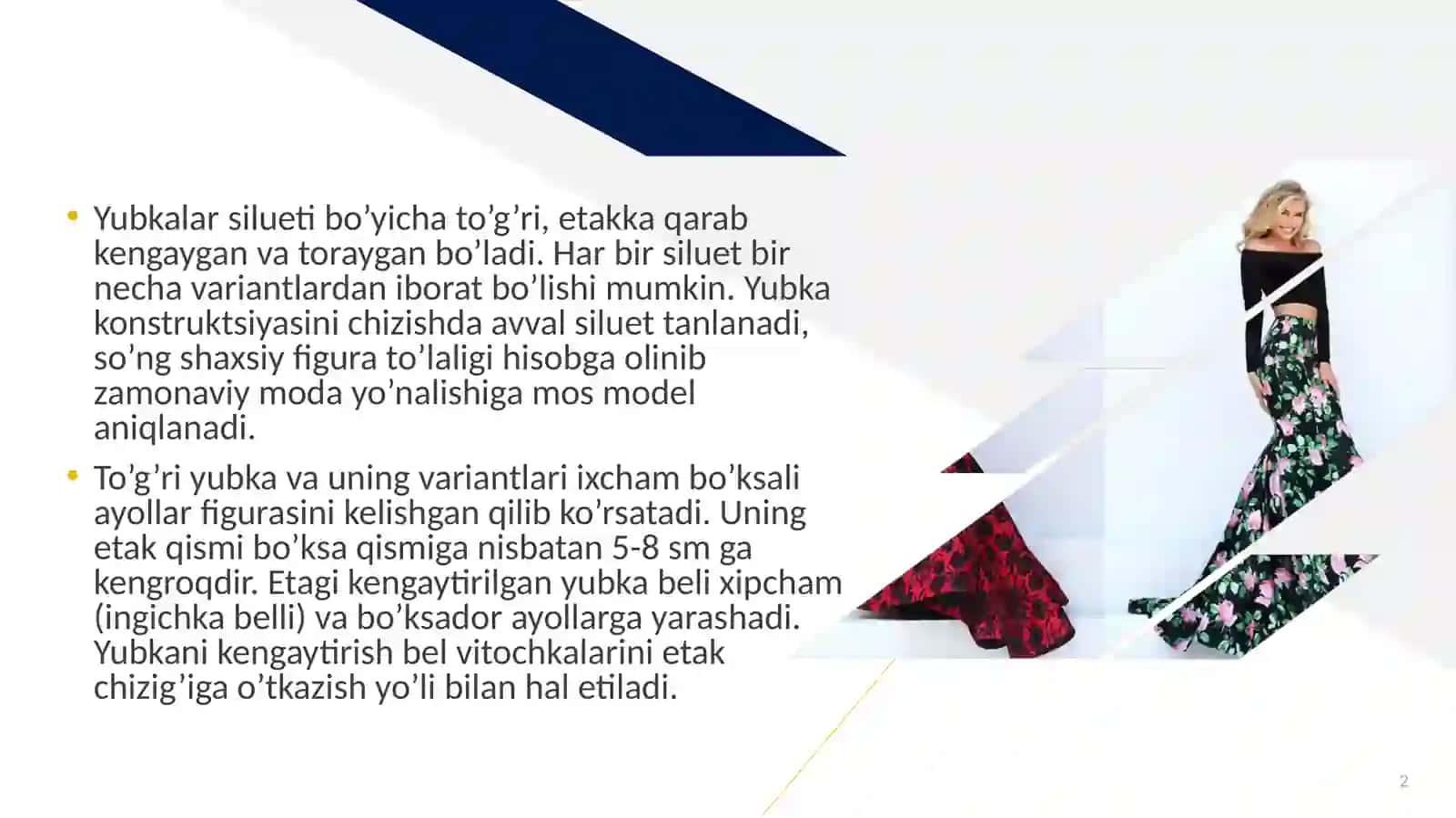 Turli bichimdagi ayollar yubkasini konstruksiyalashning xususiyatlari 2