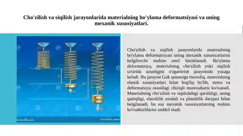 Cho'zilish siqilishdagi bo'ylama deformatsiya. Guk qonuni ko'chishlar bo'ylama ko'ndalang birlik guk qonuni 2